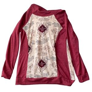 Harry Potter Marauder's Map Sweatshirt Unisex S/M Burgundy Raglan Pullover
